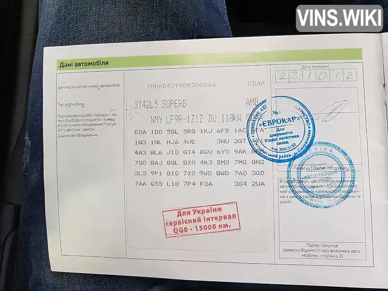 Skoda Superb 2012, фото з оголошення 1 з 13, VIN TMBAB43T5DB300266