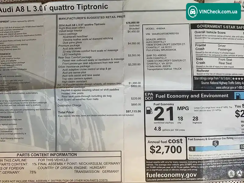 Audi A8 2013, фото з оголошення 2 з 16, VIN WAURGAFD9EN002193
