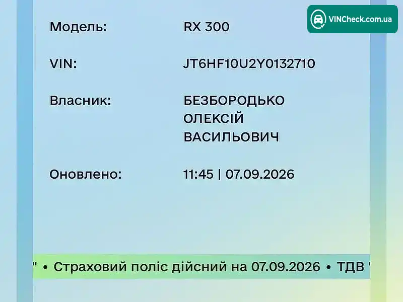 Lexus RX 2000, фото з оголошення 1 з 12, VIN JT6HF10U2Y0132710